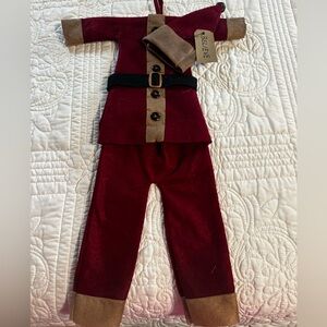 Country decoration  Burgundy and tan Santa suit with Believe